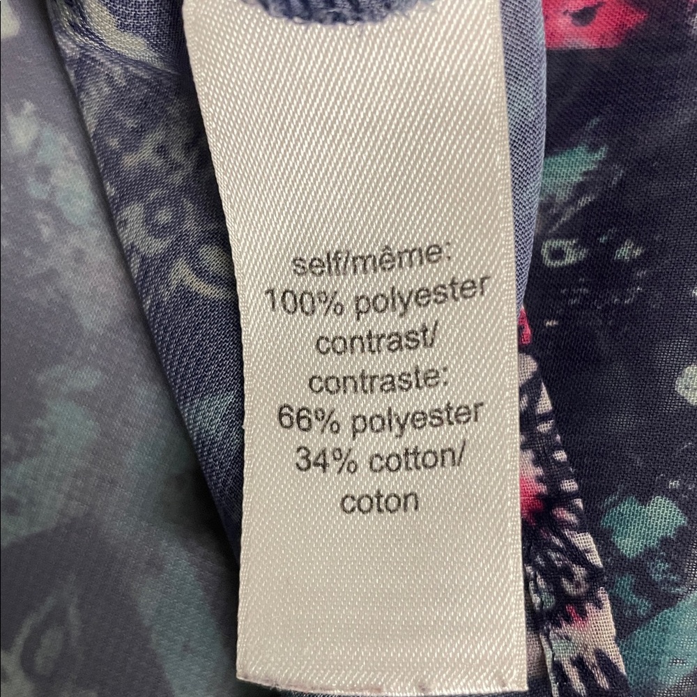 Maurices Shirt Women's Size XL Navy Blue Multicolor Sheer Waist Tie Cap Sleeve - Picture 7 of 8